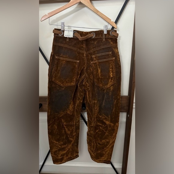 NWT size 28 Free People We The Free Moxie Flocked Pull-On Barrel Jeans Burnt Rus - Picture 6 of 10